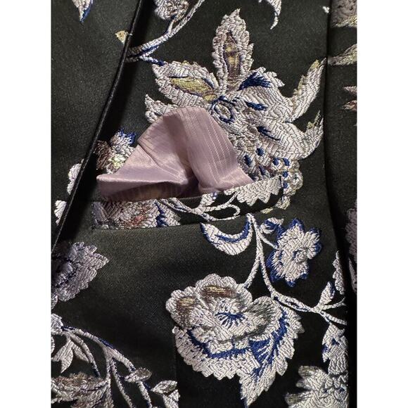 INC International Concepts Black Purple Silver Floral Party Suit Coat Blazer XL - Picture 6 of 16